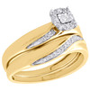 10K Yellow Gold Diamond Trio Set Halo Engagement Ring + Wedding Band 1/5 Ct.