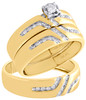 10K Yellow Gold Solitaire Diamond Trio Set Engagement Ring + Wedding Band 1/4 Ct