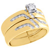 10K Yellow Gold Solitaire Diamond Trio Set Engagement Ring + Wedding Band 1/4 Ct