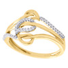 10K Yellow Gold Diamond Interlocked Triple Leaf Right Hand Cocktail Ring 1/10 Ct