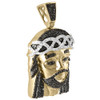 Echter Jesus-Anhänger mit schwarzem Pavé-Diamant, 10 Karat Gelbgold, 1,56 Zoll, Anhänger 1 ct.