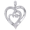 Sterling Silver & Dancing Diamond Double Heart Frame Pendant 1" Charm 0.03 CT.