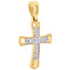 10K Yellow Gold Real Diamond Cross Pendant 1" Dome Milgrain Border Charm 1/10 CT