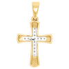 10K Yellow Gold Real Diamond Cross Pendant 1" Dome Milgrain Border Charm 1/10 CT