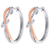 10K White Gold Diamond Rose Rope Hoop Huggie 0.75" Prong Set Earrings 1/4 CT.