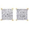 10K Yellow Gold Real Diamond Square Cluster 4 Prong Studs 7.5mm Earrings 3/4 CT.