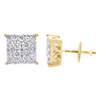 10K Yellow Gold Round Diamond 4 Prong Sqaure Cluster Studs 8mm Earrings 1 CT.