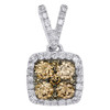 14K White Gold Brown Diamond Square Halo Frame Cluster 0.6" Pendant Charm 1/2 CT