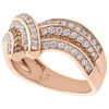 14K Rose Gold Ladies Brown Diamond 4 Row Bypass Right Hand Cocktail Ring 7/8 Ct.