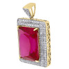 Diamond Pendant 10K Yellow Gold Round Pave Created Ruby Square Charm 0.77 Tcw.