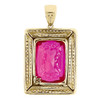 Diamond Pendant 10K Yellow Gold Round Pave Created Ruby Square Charm 0.77 Tcw.