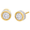 10K Yellow Gold Diamond 3D Circle Fluted Cluster Studs 7.25mm Earrings 1/2 CT.