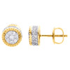 10K Yellow Gold Diamond 3D Circle Fluted Cluster Studs 7.25mm Earrings 1/2 CT.