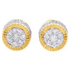 10K Yellow Gold Diamond 3D Circle Fluted Cluster Studs 9mm Earrings 7/8 CT.