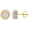 10K Yellow Gold Diamond 3D Circle Fluted Cluster Studs 9mm Earrings 7/8 CT.