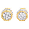 10K Yellow Gold Real Diamond 3D Flower Cluster Fluted Studs 8mm Earrings 3/4 CT.