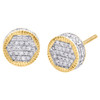 10K Yellow Gold Real Diamond 3D Hexagon Fluted Studs 8.75mm Pave Earrings 1/2 CT