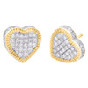 10K Yellow Gold Diamond 3D Heart Shape Cluster Studs 11mm Pave Earrings 7/8 CT.