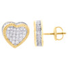 10K Yellow Gold Diamond 3D Heart Shape Cluster Studs 11mm Pave Earrings 7/8 CT.