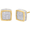 10K Yellow Gold Diamond 3D Square Cube Fluted Studs 10mm Pave Earrings 7/8 CT.