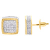 10K Yellow Gold Diamond 3D Square Cube Fluted Studs 10mm Pave Earrings 7/8 CT.