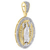 10K Yellow Gold Genuine Diamond Virgin Mother Mary Cherub Pendant Charm 0.35 Ct.