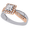 10K Two Tone Gold Ladies Round Diamond Criss Cross Halo Engagement Ring 0.38 Ct.