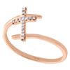 10K Rose Gold Round Diamond Sideways Cross Right Hand Fashion Ring 1/12 Ct.