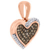 10K Rose Gold White & Brown Diamond Double Frame Heart Pendant 0.6" Charm 1/7 CT