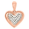 10K Rose Gold White & Brown Diamond Double Frame Heart Pendant 0.6" Charm 1/7 CT