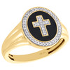 10K Yellow Gold Round Diamond Cross Crucifix Statement Pinky Ring Band 1/6 CT.