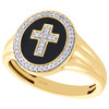 10K Yellow Gold Round Diamond Cross Crucifix Statement Pinky Ring Band 1/6 CT.