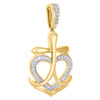 10K Yellow Gold Real Diamond Heart Cross Anchor Pendant 1.10" Pave Charm 1/10 CT