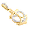 10K Yellow Gold Real Diamond Heart Cross Anchor Pendant 1.10" Pave Charm 1/10 CT