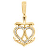 10K Yellow Gold Real Diamond Heart Cross Anchor Pendant 1.10" Pave Charm 1/10 CT