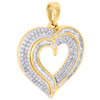 10K Yellow Gold Baguette Diamond Tri Frame Heart Pendant 1" Fancy Charm 3/8 CT.