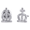 14K White Gold Genuine Diamond Crown Cross Studs 9mm Statement Earrings 1/6 CT.