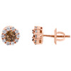 14K Rose Gold Round Cut Brown Diamond Flower Set Studs 7mm Fancy Earrings 1/2 CT