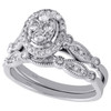 14K White Gold Diamond Bridal Set Oval Engagement Ring + Wedding Band 0.50 Ct.