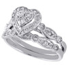 14K White Gold Diamond Bridal Set Heart Engagement Ring + Wedding Band 0.50 Ct.