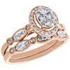 14K Rose Gold Diamond Bridal Set Oval Engagement Ring + Wedding Band 0.50 Ct.