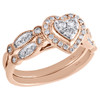14K Rose Gold Diamond Bridal Set Heart Engagement Ring + Wedding Band 0.50 Ct.