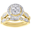 14K Yellow Gold Diamond Bridal Set Flower Engagement Ring + Wedding Band 1 Ct.