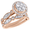 14K Rose Gold Diamond Bridal Set Flower Engagement Ring + Wedding Band 1 Ct.
