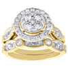 14K Yellow Gold Diamond Bridal Set Flower Engagement Ring + Wedding Band 1.50 Ct