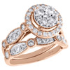 14K Rose Gold Diamond Bridal Set Flower Engagement Ring + Wedding Band 1.50 Ct.