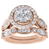 14K Rose Gold Diamond Bridal Set Flower Engagement Ring + Wedding Band 1.50 Ct.