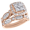 14K Rose Gold Diamond Bridal Set Square Engagement Ring + Wedding Band 1.50 Ct.