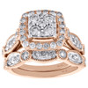 14K Rose Gold Diamond Bridal Set Square Engagement Ring + Wedding Band 1.50 Ct.