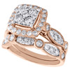 14K Rose Gold Diamond Bridal Set Square Engagement Ring + Wedding Band 1.50 Ct.